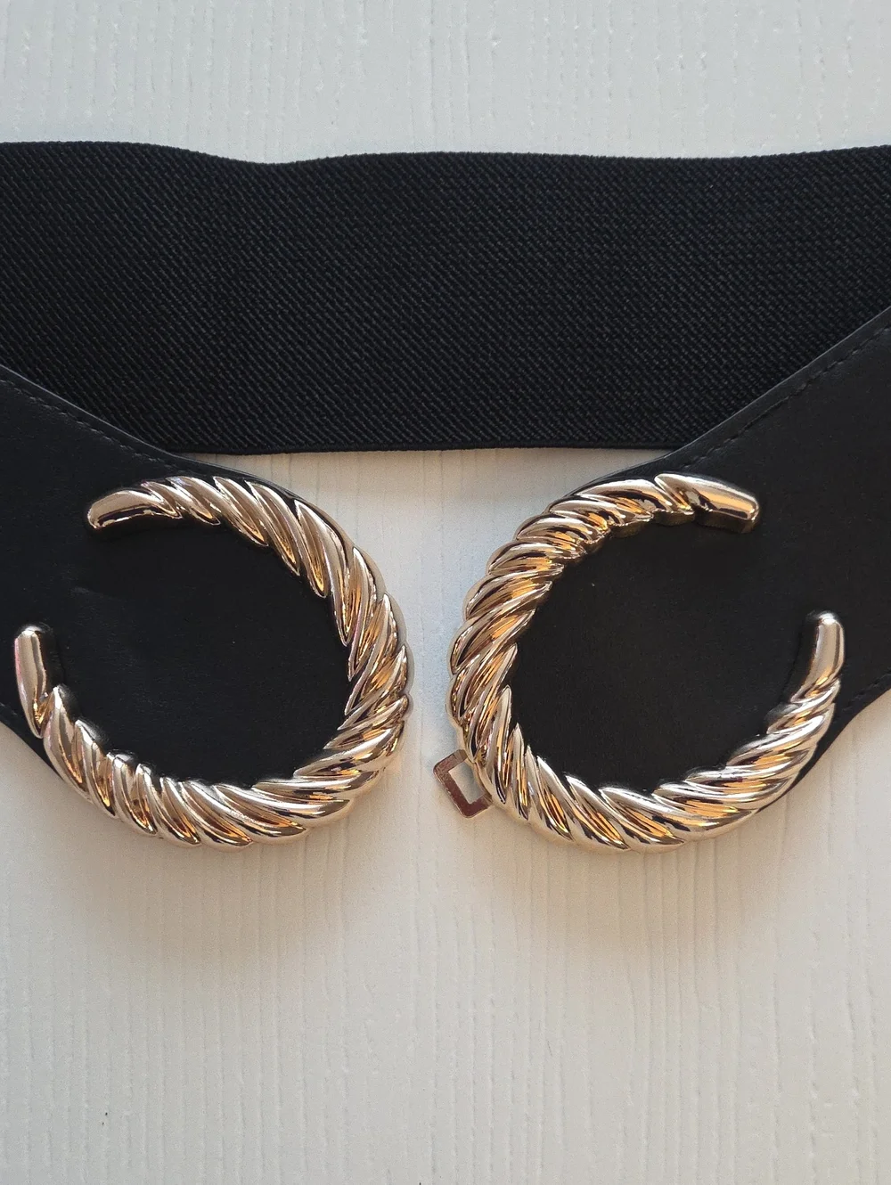 Stretchy Black Belt With Gold Buckle